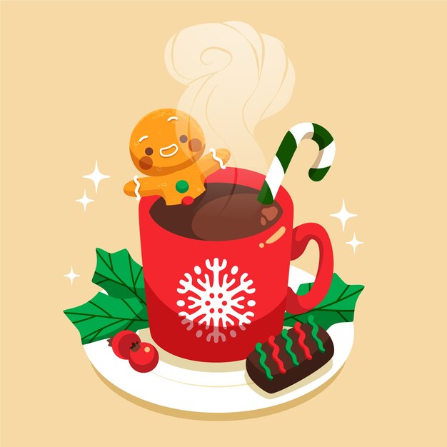 Ilustración de chocolate caliente de la temporada de Navidad
