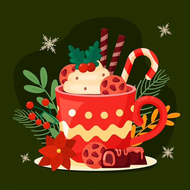 Ilustración de chocolate caliente de la temporada de Navidad
