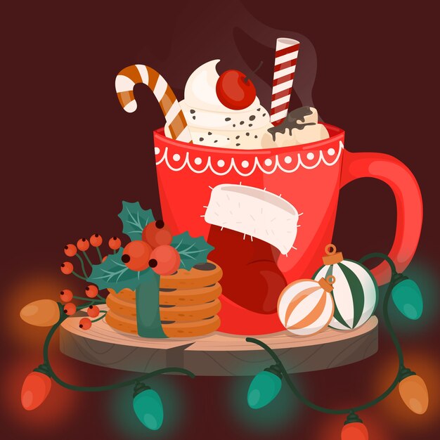 Ilustración de chocolate caliente de la temporada de Navidad
