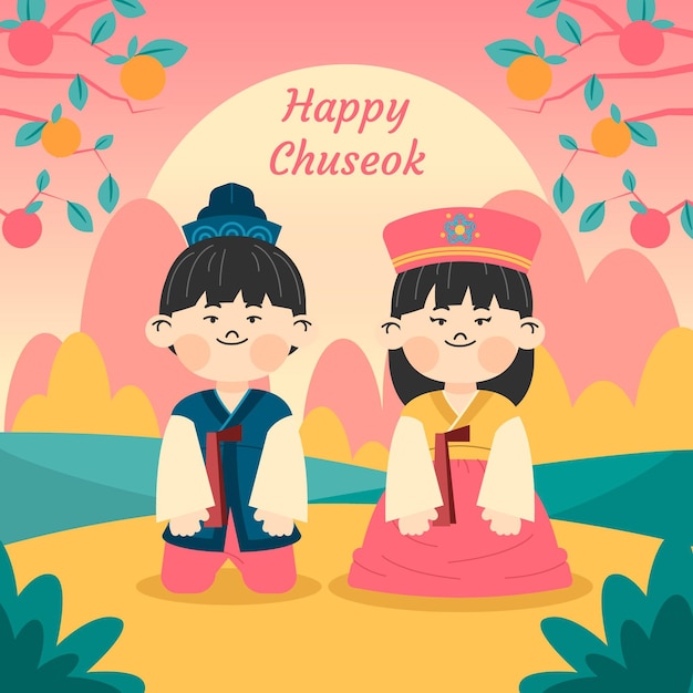 Ilustración de chuseok plana con saludo