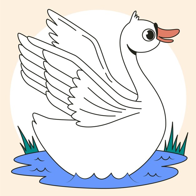 Ilustración de cisne de dibujos animados dibujados a mano
