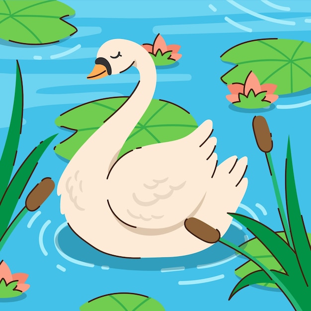 Ilustración de cisne de dibujos animados dibujados a mano