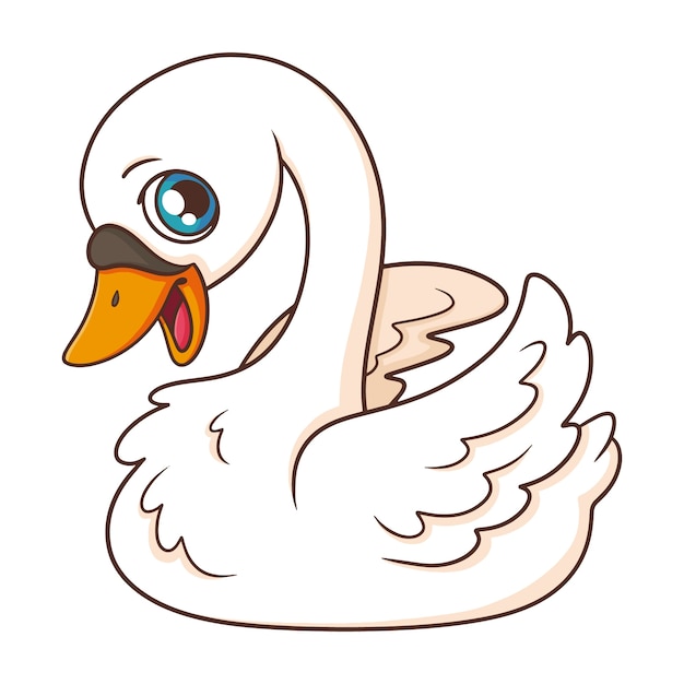 Ilustración de cisne de dibujos animados dibujados a mano