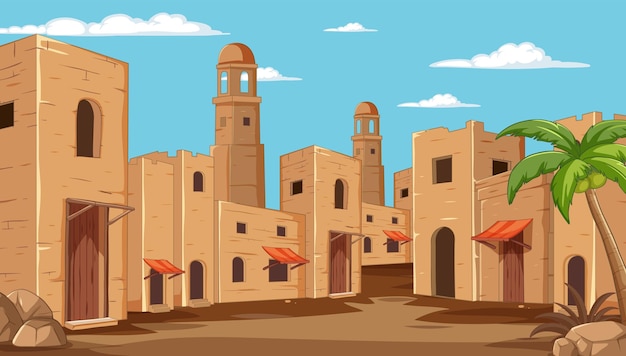 Vector gratuito ilustración de la ciudad del desierto al mediodía