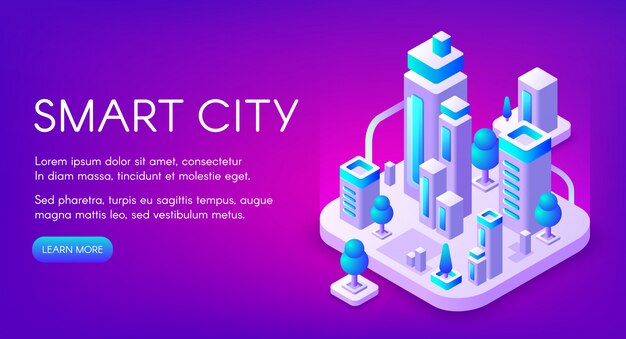 Ilustración de ciudad inteligente de la ciudad con tecnología de comunicación digital.