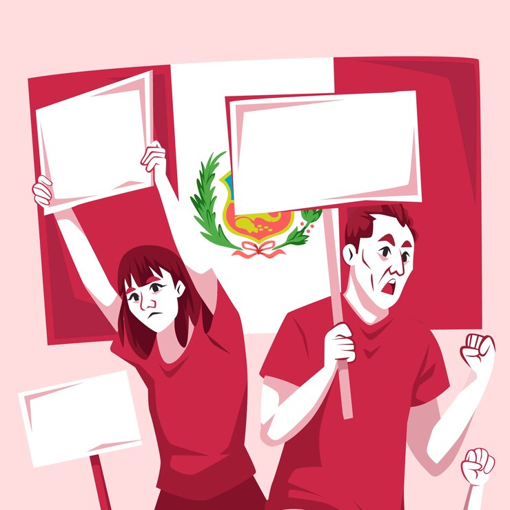 Vector gratuito ilustración de ciudadano peruano con pancartas.