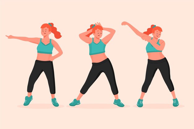 Ilustración de clase de fitness de baile dibujado a mano plana
