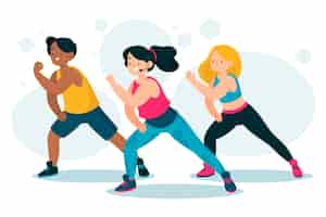 Vector gratuito ilustración de clase de fitness de baile dibujado a mano plana