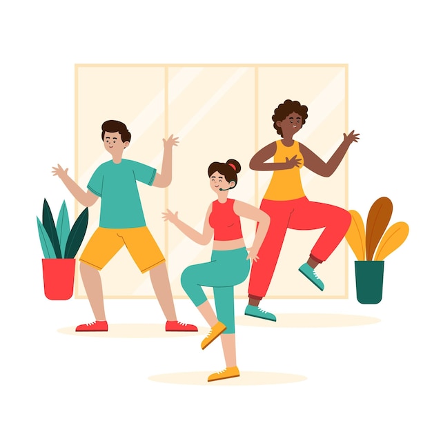 Ilustración de clase de fitness de baile plano orgánico con personas