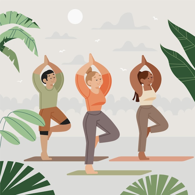 Vector gratuito ilustración de clase de yoga al aire libre