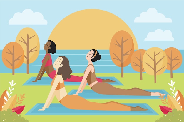 Vector gratuito ilustración de clase de yoga al aire libre