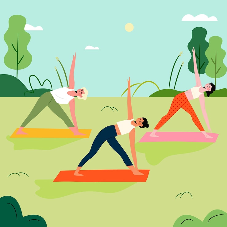Vector gratuito ilustración de clase de yoga al aire libre
