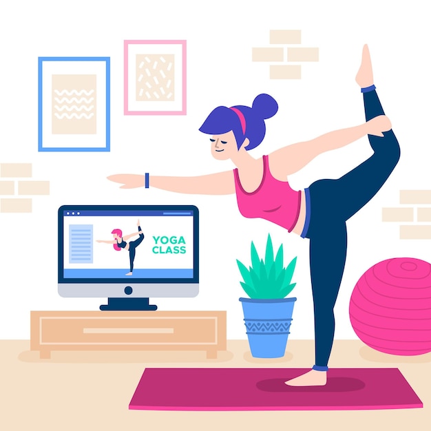 Ilustración de clase de yoga en línea