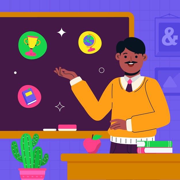 Ilustración de clipart de profesor negro dibujada a mano