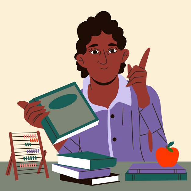 Ilustración de clipart de profesor negro dibujada a mano