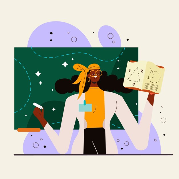 Ilustración de clipart de profesor negro dibujada a mano