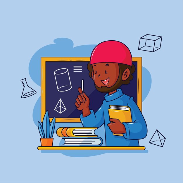 Ilustración de clipart de profesor negro dibujada a mano