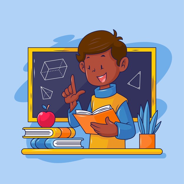 Ilustración de clipart de profesor negro dibujada a mano