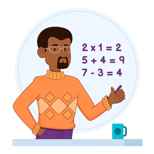 Ilustración de clipart de profesor negro dibujada a mano