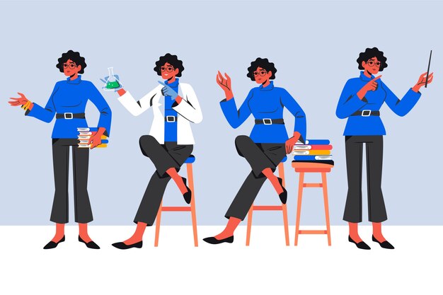 Ilustración de clipart de profesor negro dibujada a mano