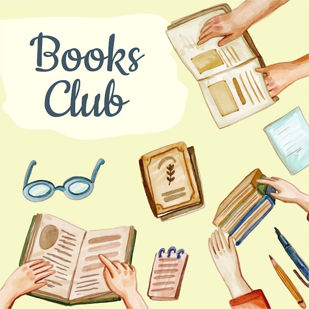 Ilustración de club de lectura de acuarela