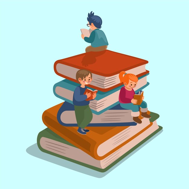 Ilustración de club de lectura de diseño plano dibujado a mano