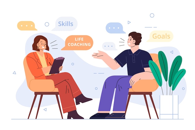 Ilustración de coaching de vida dibujado a mano