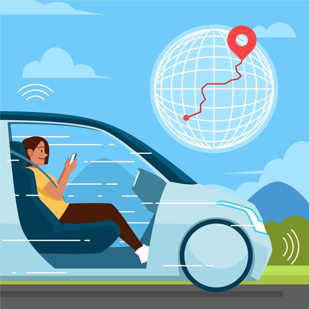 Ilustración de coche autónomo dibujado a mano