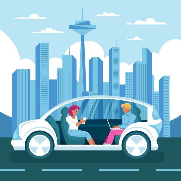 Ilustración de coche autónomo dibujado a mano