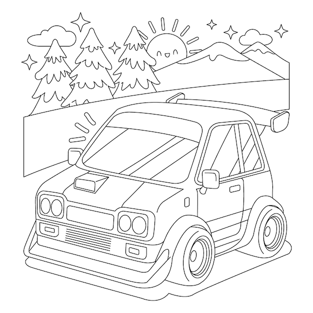 Ilustración de un coche dibujado a mano