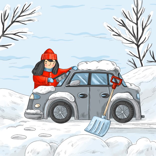 Ilustración de coche de nieve dibujado a mano