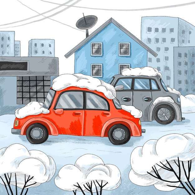 Ilustración de coche de nieve dibujado a mano
