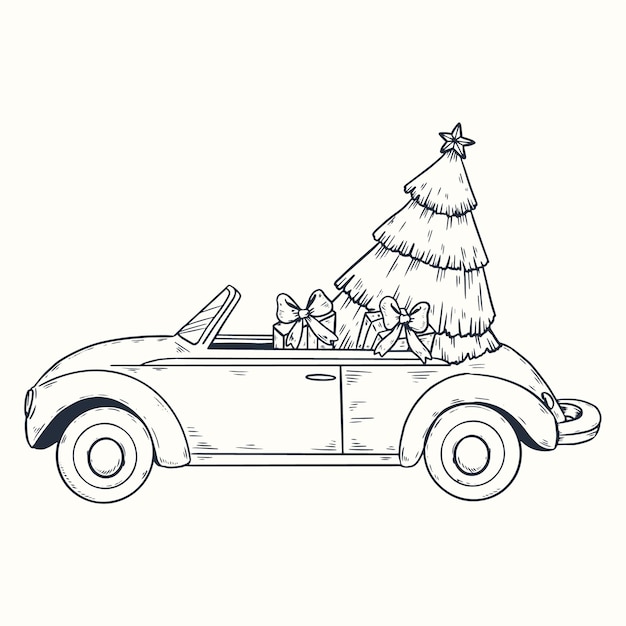 Ilustración de coche de nieve dibujado a mano