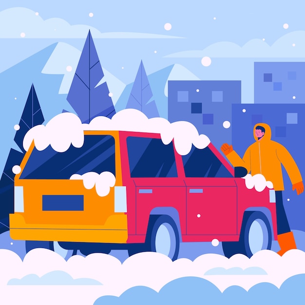 Vector gratuito ilustración de coche de nieve plana