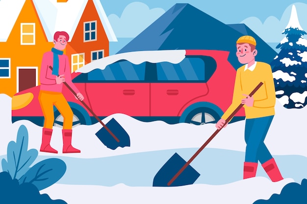 Vector gratuito ilustración de coche de nieve plana