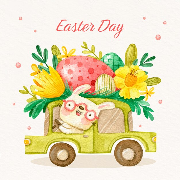 Ilustración de coche de Pascua acuarela