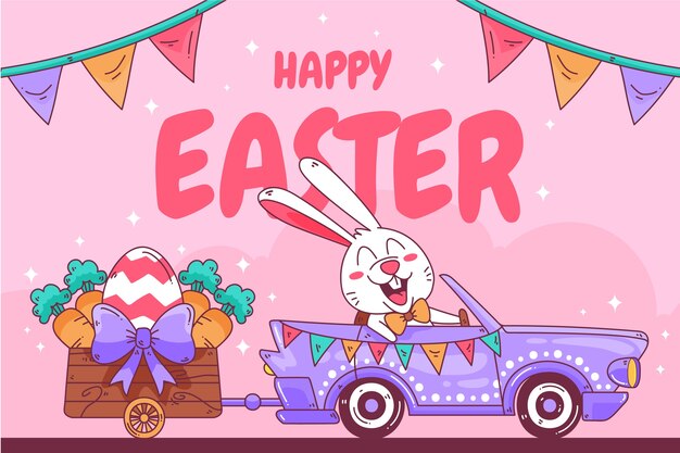 Ilustración de coche de pascua dibujado a mano