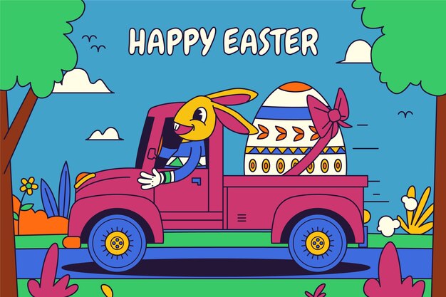 Ilustración de coche de pascua dibujado a mano