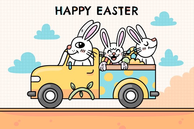 Ilustración de coche de pascua dibujado a mano