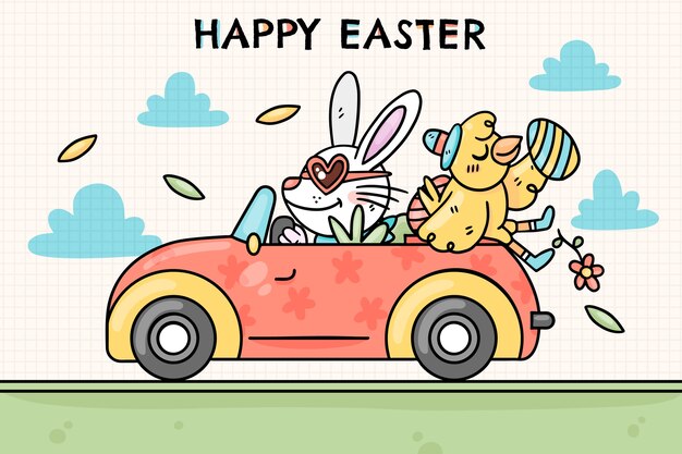 Ilustración de coche de pascua dibujado a mano