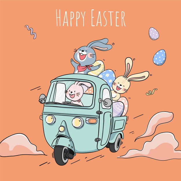 Ilustración de coche de pascua dibujado a mano
