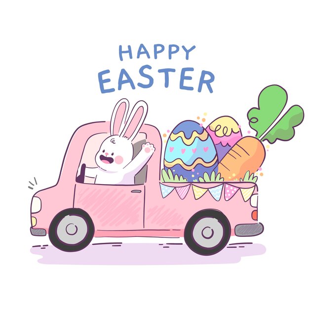 Ilustración de coche de pascua dibujado a mano