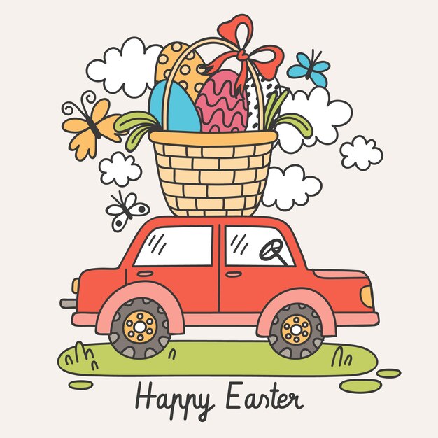 Ilustración de coche de pascua dibujado a mano