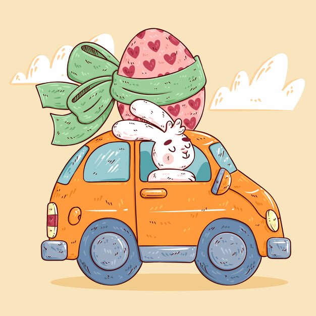 Ilustración de coche de pascua dibujado a mano