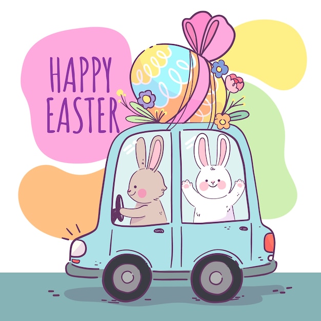 Ilustración de coche de pascua dibujado a mano