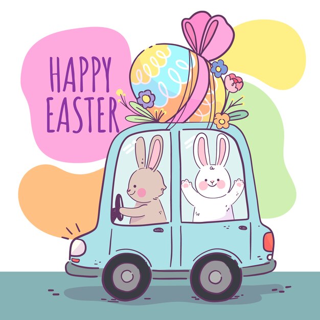 Ilustración de coche de pascua dibujado a mano
