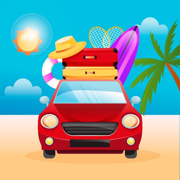 Ilustración de coche de verano degradado
