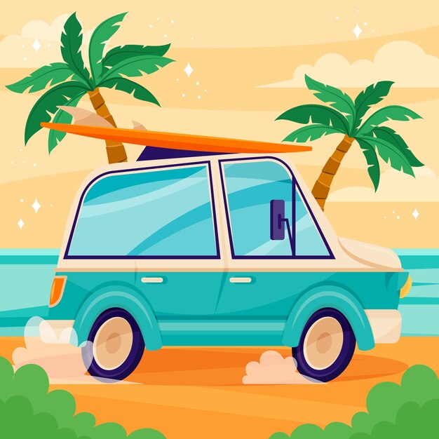 Ilustración de coche de verano de diseño plano