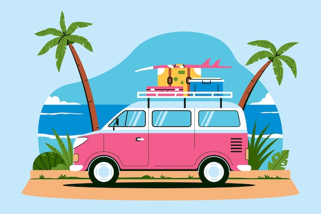 Ilustración de coche de verano de diseño plano