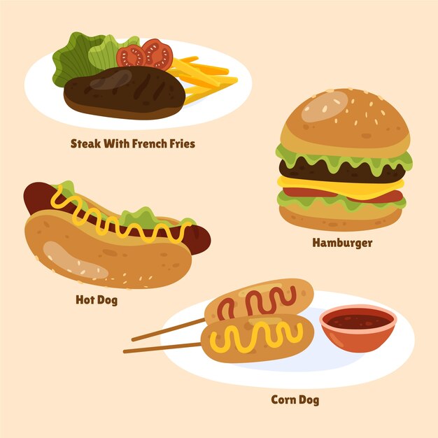 Ilustración de cocina americana dibujada a mano
